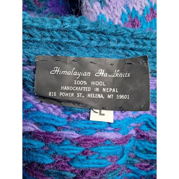 Stunning Vintage Himalayan Wool Cardigan Handknit Fair Isle Nepal Blue Gradient - Picture 2 of 11